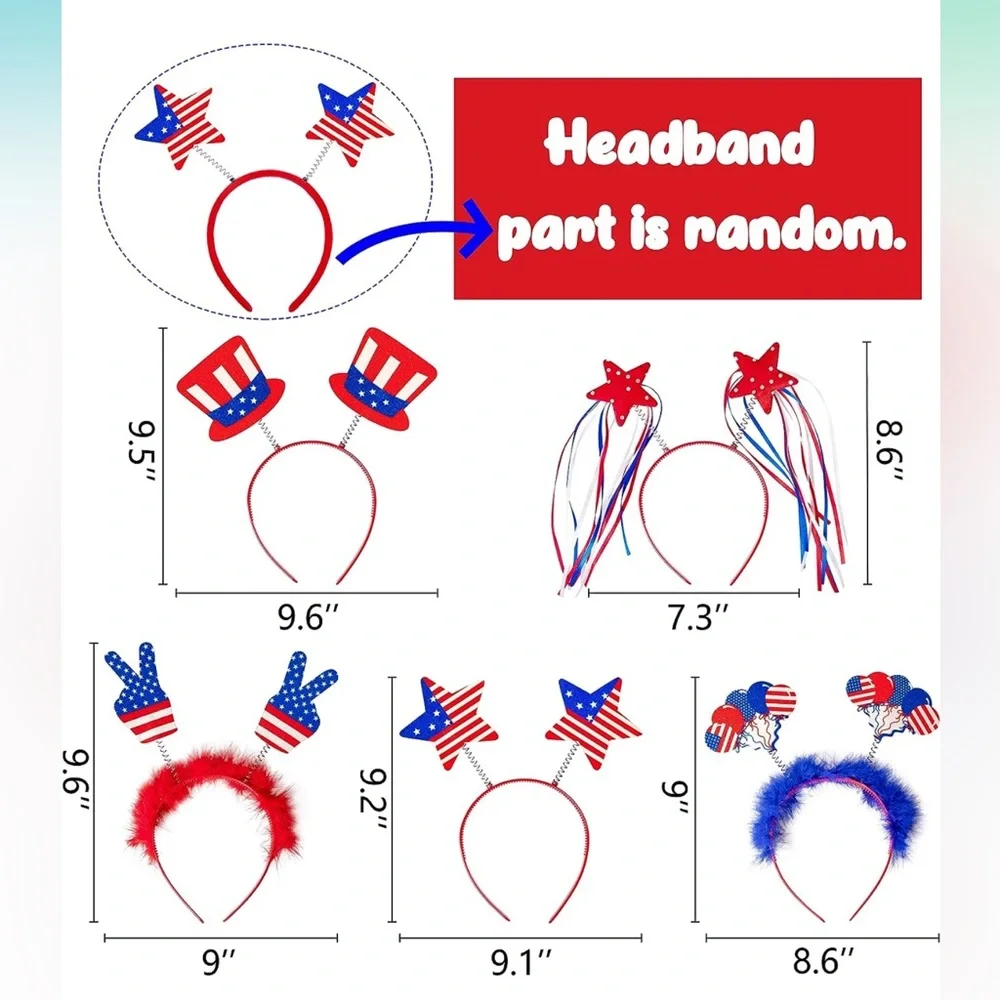 Moon Boat 10PCS Patriotic Head Boppers Headband - Accessories Favors